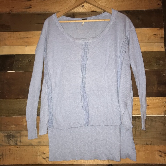 Free People Crochet Lace Trim Hi Low Sweater Top - Picture 3 of 5